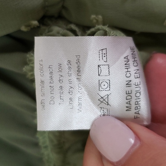 Tie front peplum swiss dot green girlie top, trendy, cropped, v neck, women's M - Picture 7 of 8